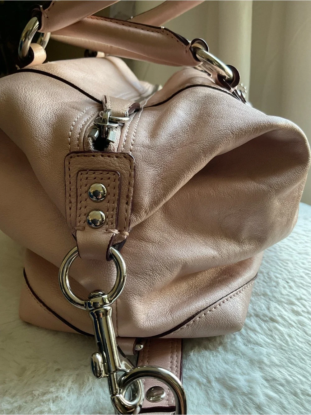 Coach Blush Pink Leather Satchel with Top Handles